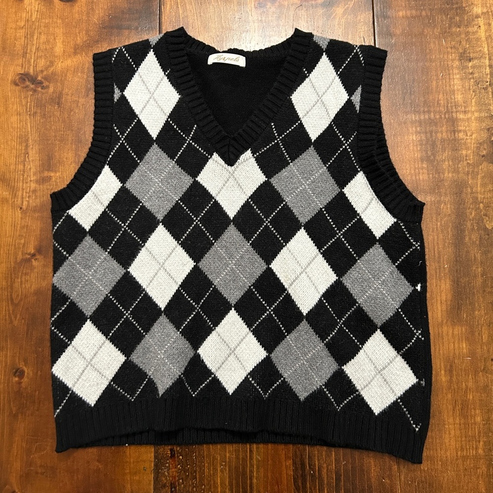 Black & white Argyle Preppy Sweater Vest Womens Small